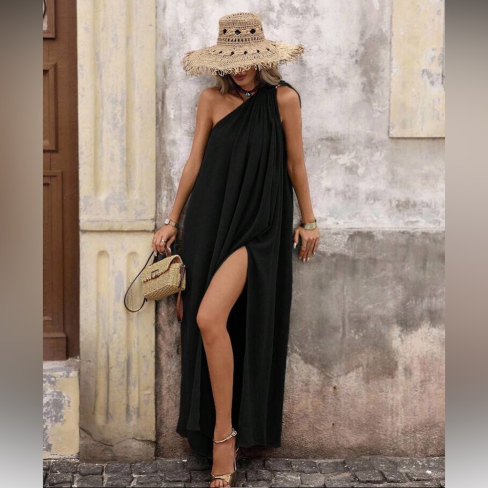 Elegant One-Shoulder Yellow Dress - Picture 9 of 16